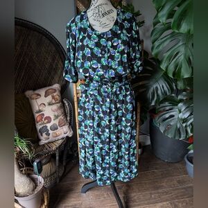 Vintage 90s Black Floral Button-up Belated Dress Size Large